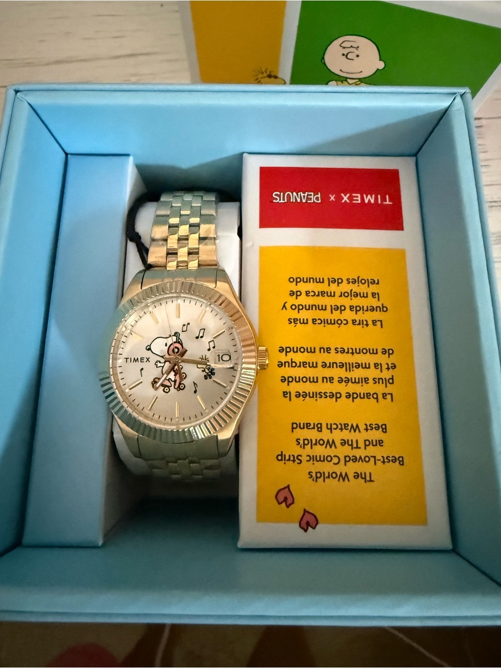Timex Gold-Tone Snoopy Dial Bracelet Watch